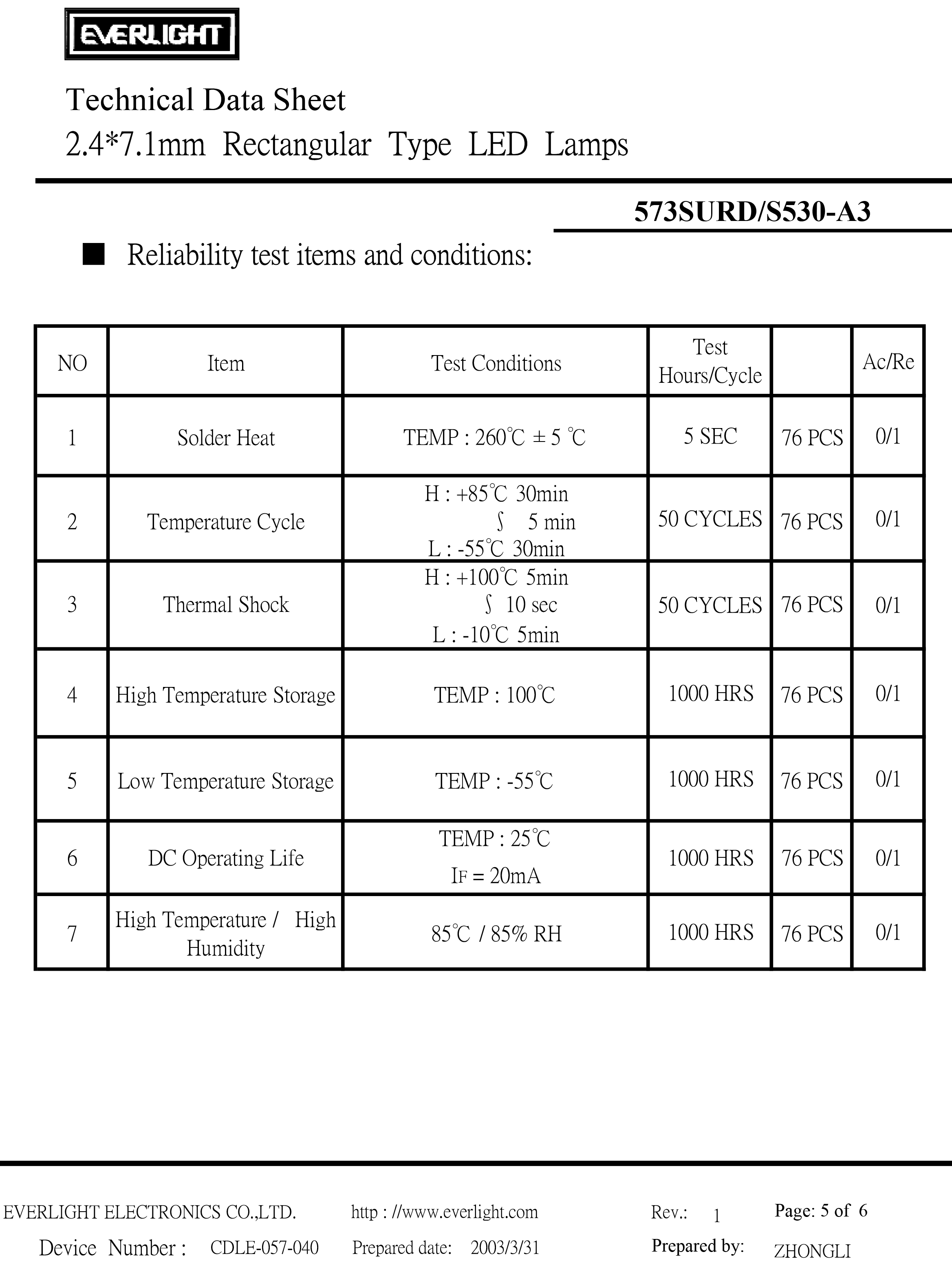 亿光直插方形发光二级管573SURD/S530-A3规格书PDF（数据表）