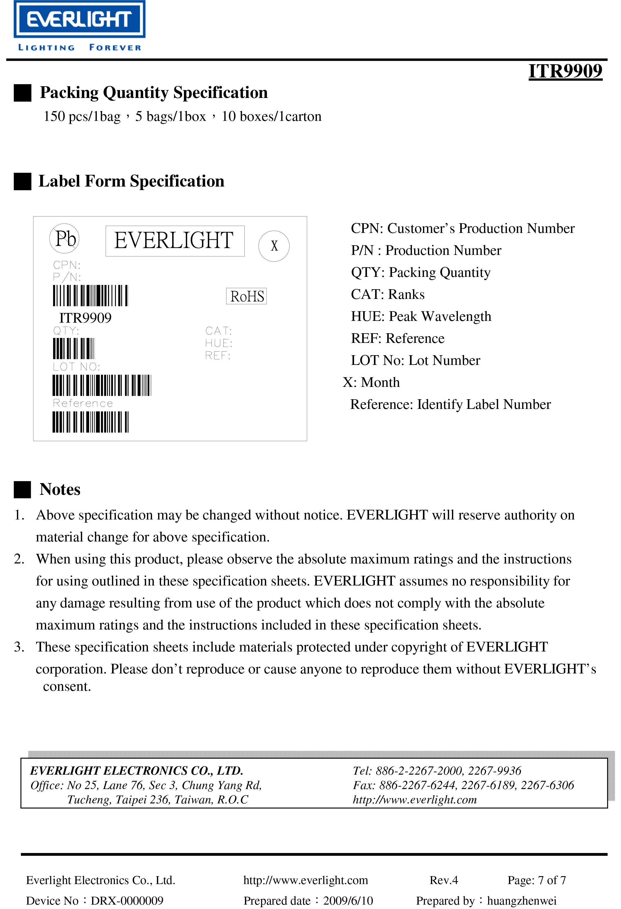 亿光反射式光电开关ITR9909光电传感器参数及规格书(PDF 数据表)