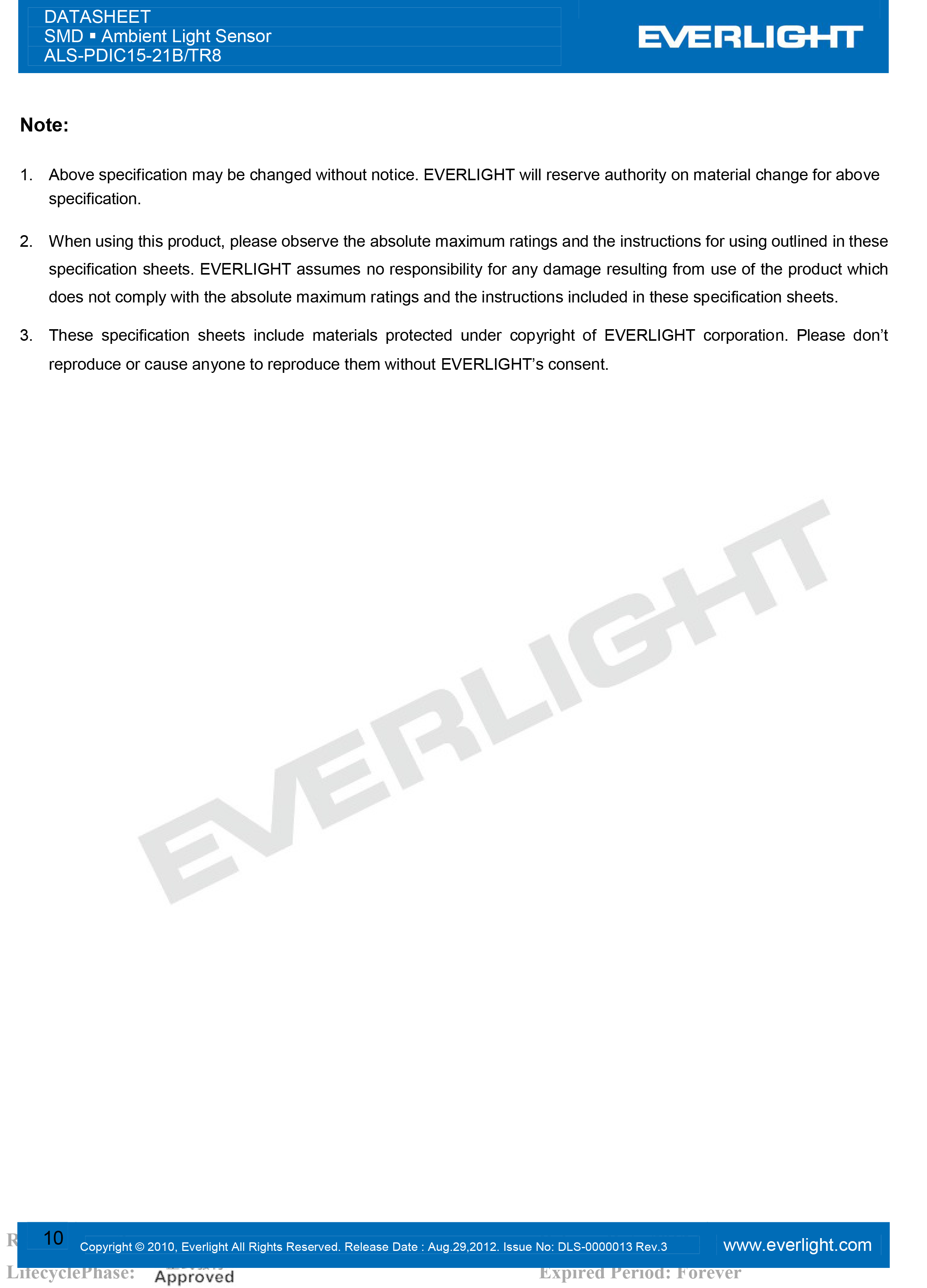 亿光贴片1206环境光传感器ALS-PDIC15-21B/TR8规格书PDF数据表