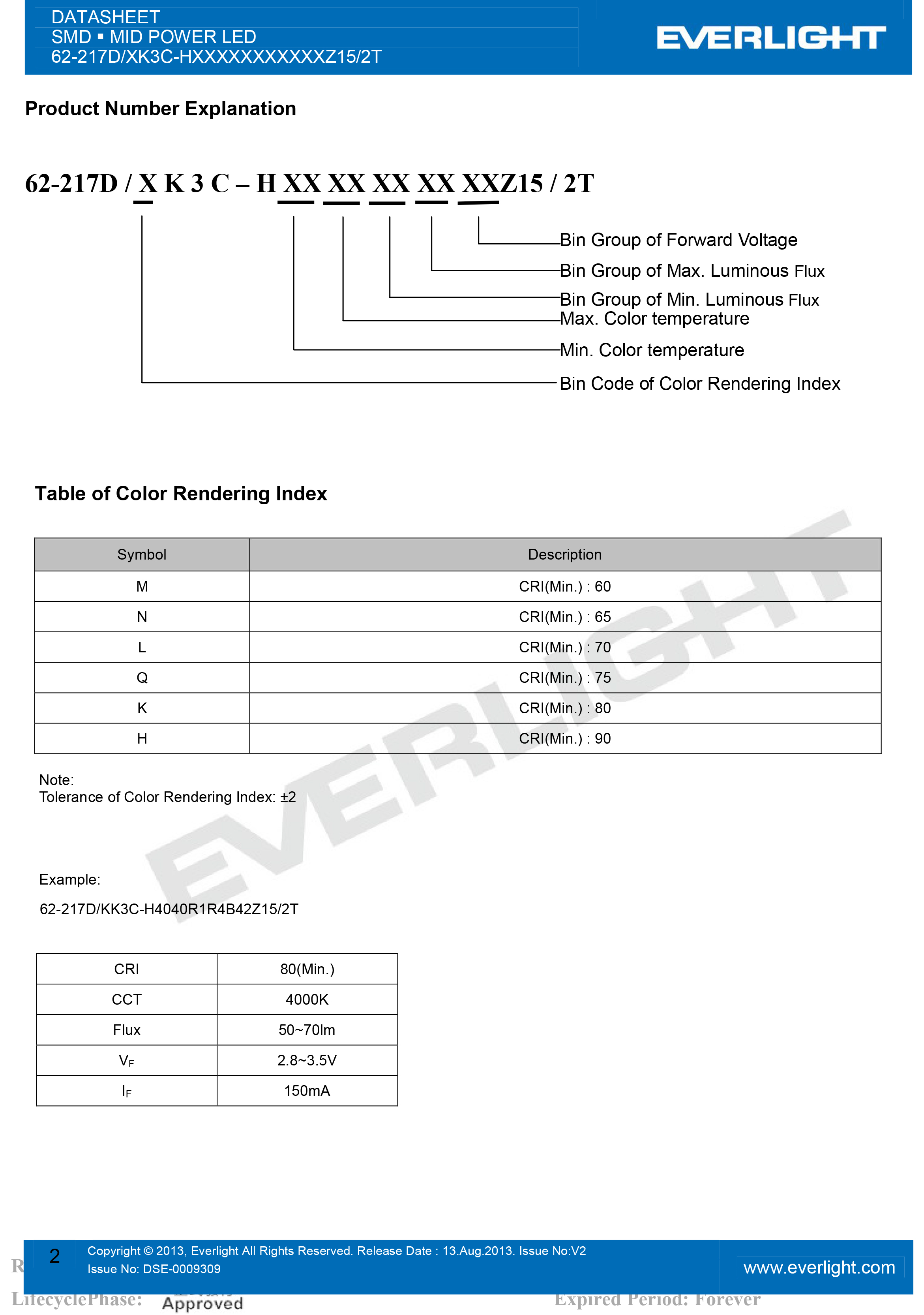 亿光贴片5630灯珠62-217D/KK3C-H2727QAR3B42Z15/2T规格书PDF