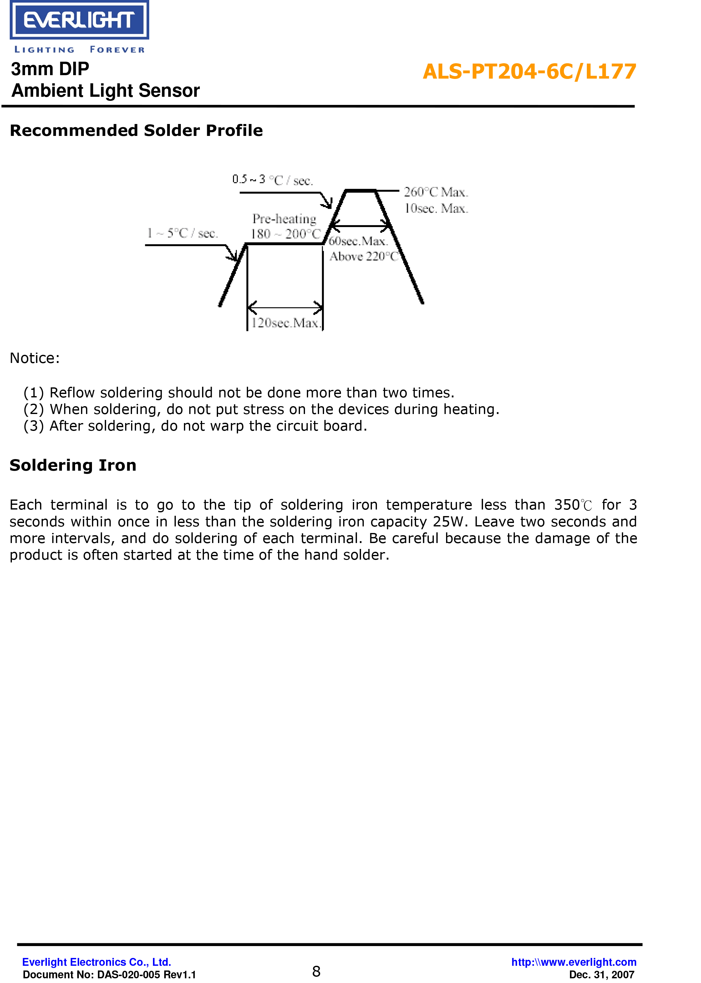亿光直插3mm环境光传感器ALS-PT204-6C-L177规格书（数据表PDF）