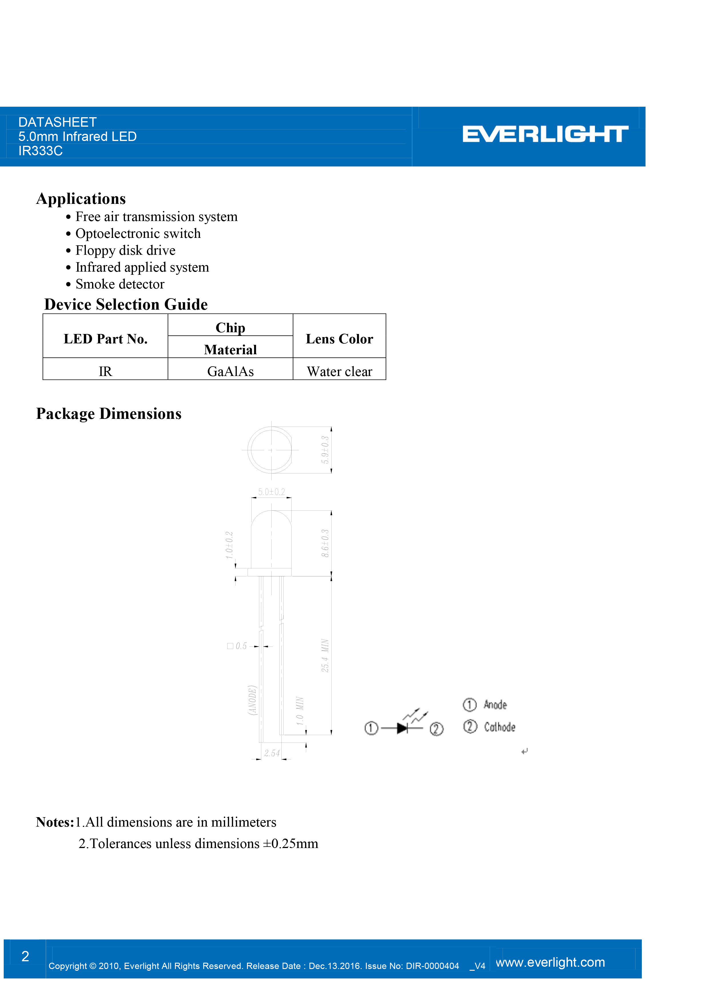 亿光5mm直插红外发射管HIR333C-A规格书PDF