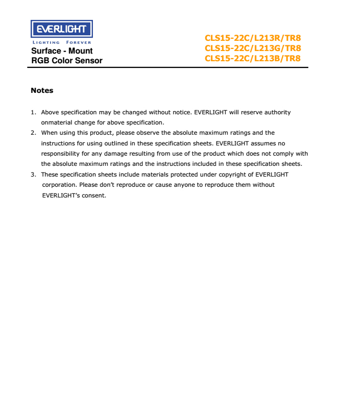 亿光贴片颜色传感器CLS15-22C/L213G/TR8规格书PDF