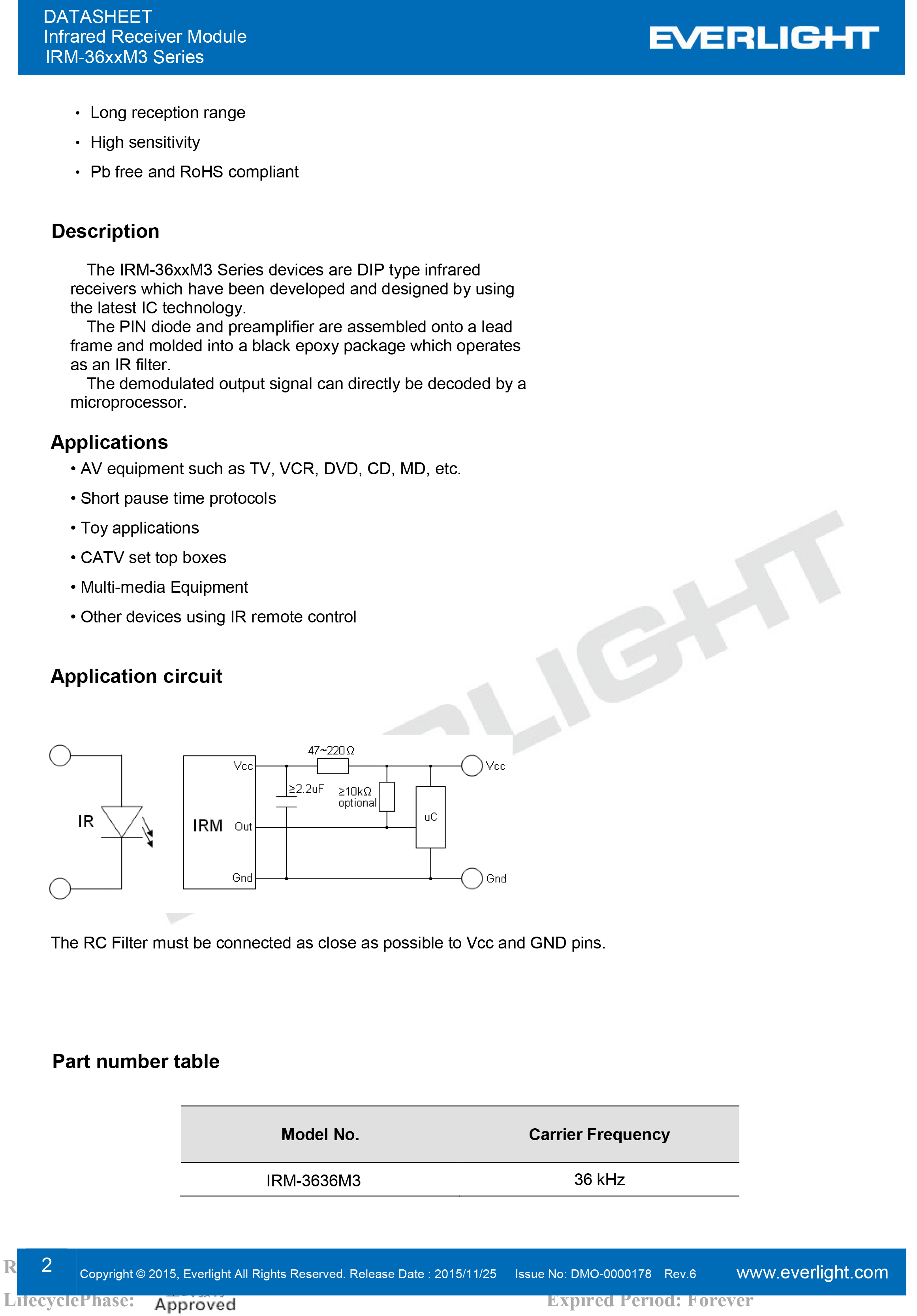 亿光直插红外接收头IRM-3656M3规格书PDF
