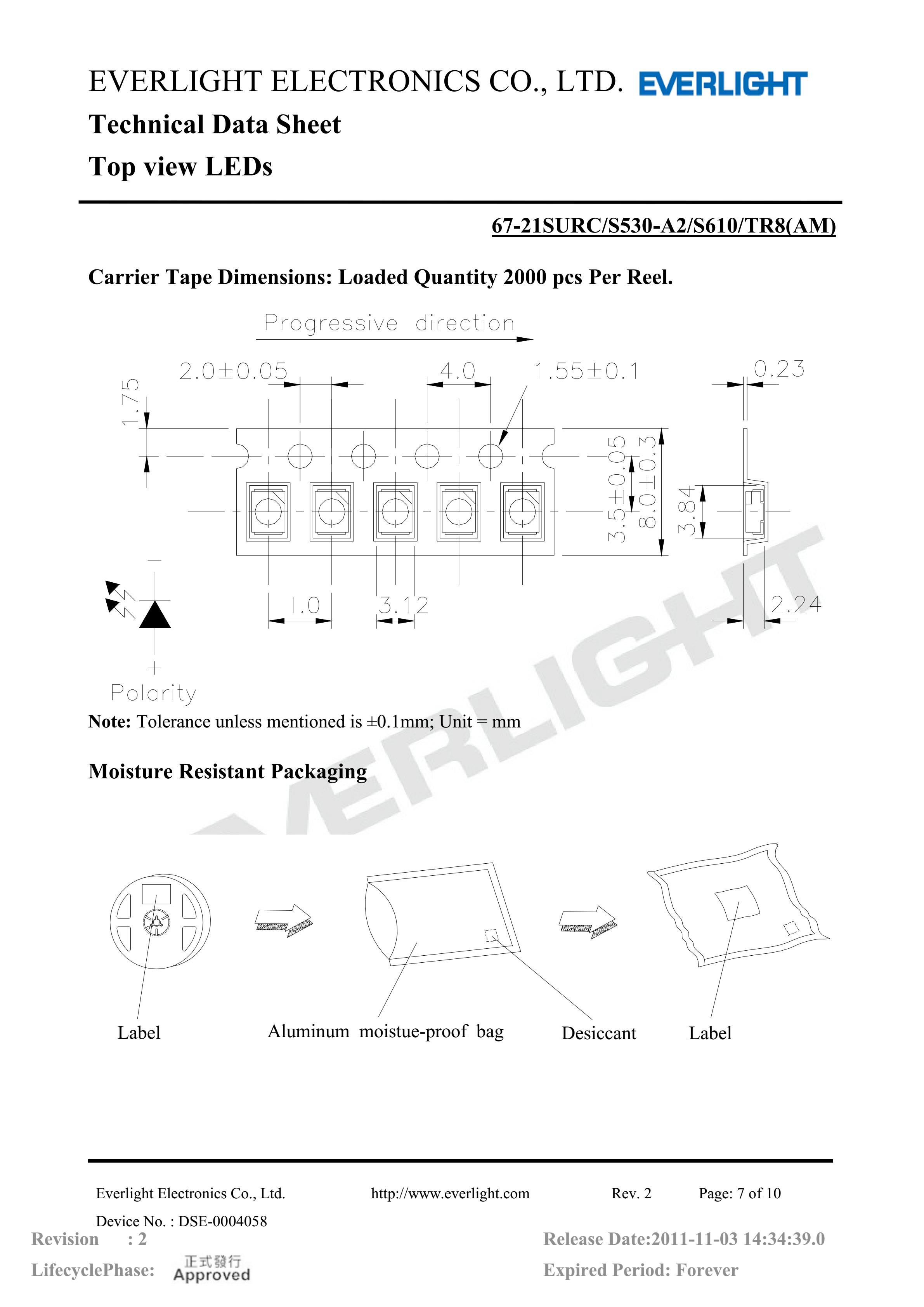 亿光贴片3528汽车专用灯珠67-21SURC/S530-A2-S610/TR8-AM参数及规格书(PDF 数据表)