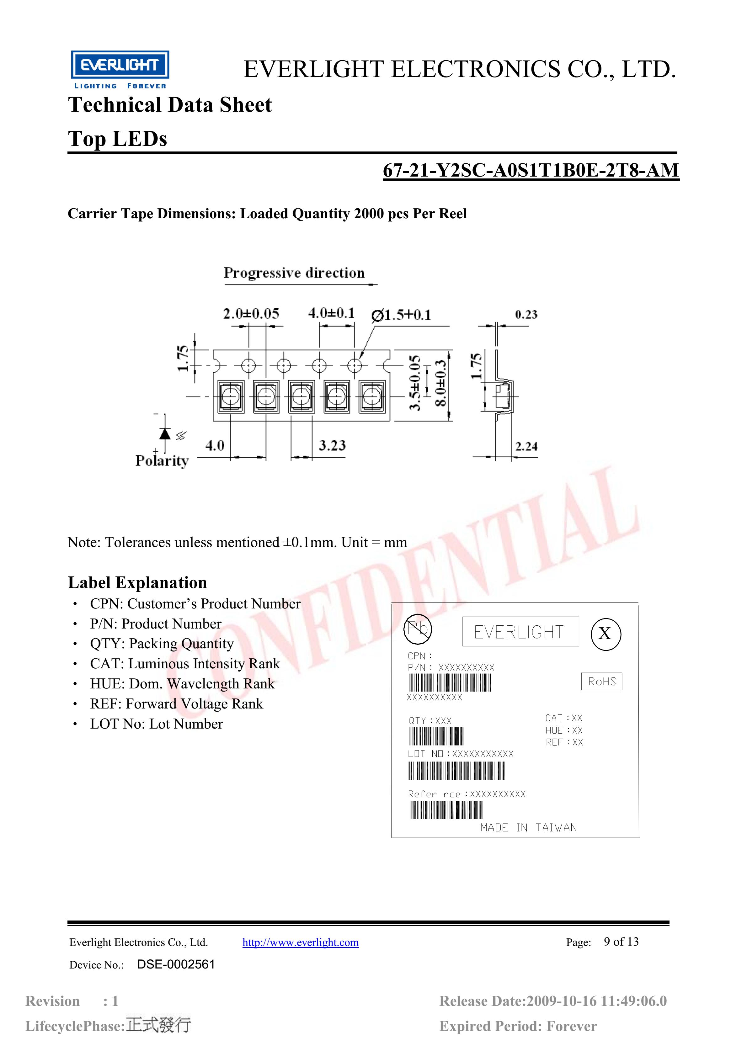 亿光贴片3528汽车专用灯珠67-21-Y2SC-A0S1T1B0E-2T8-AM参数及规格书(PDF 数据表)