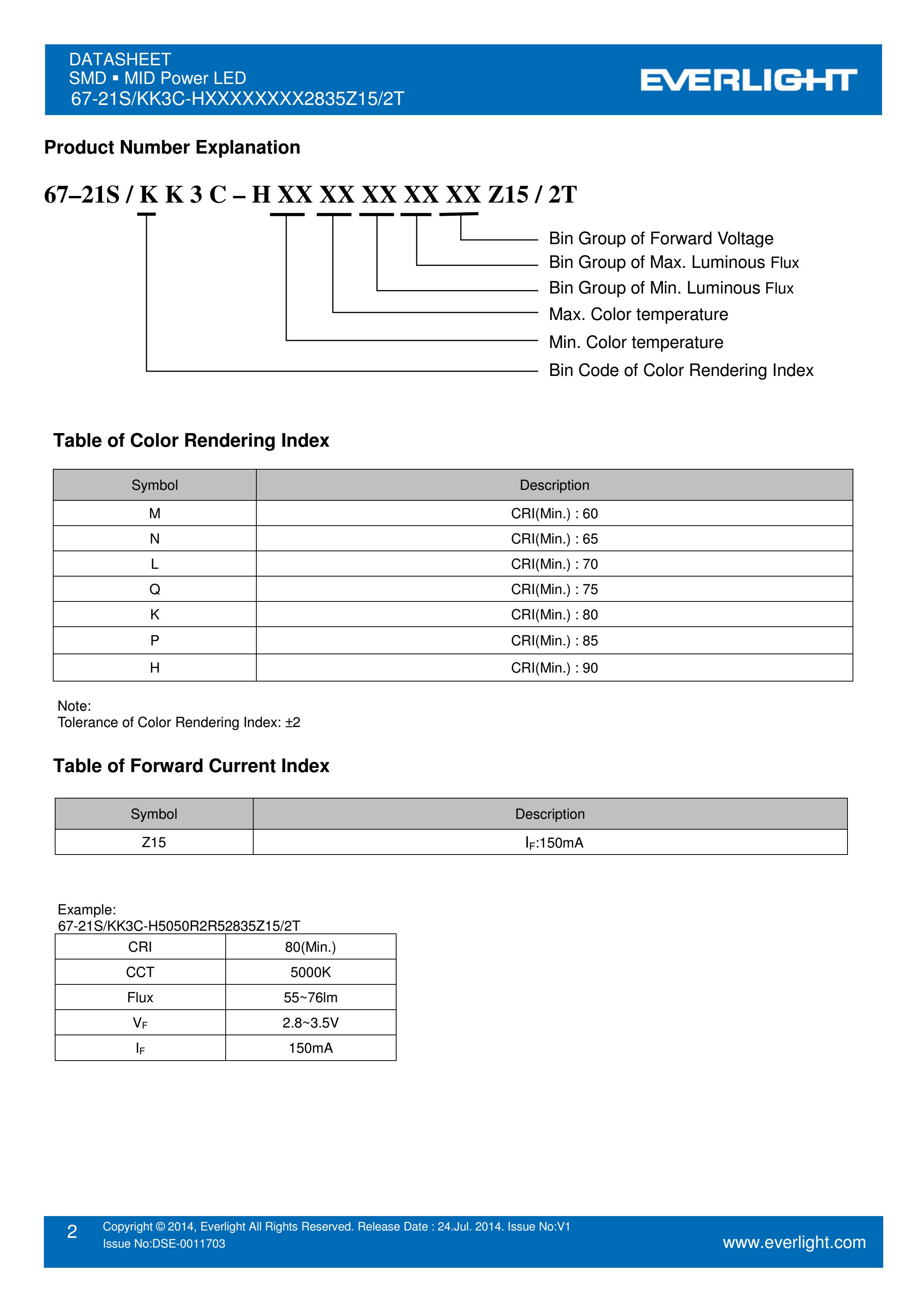 亿光贴片2835灯珠67-21S/KK3C-H4040R1R42835Z15/2T 白光规格书PDF（数据表）