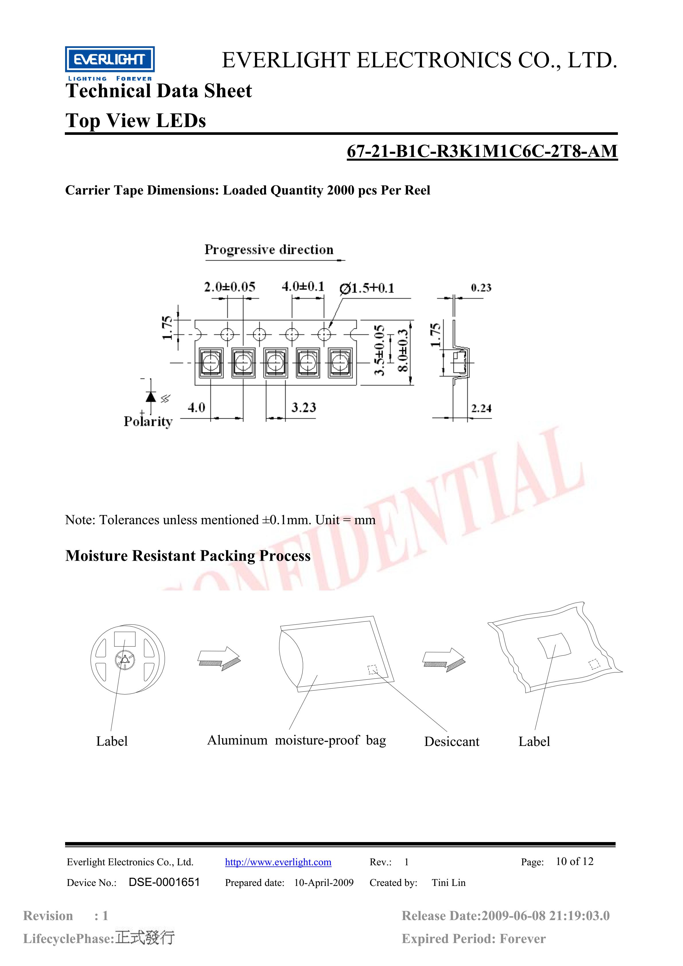 亿光贴片3528汽车专用灯珠67-21-B1C-R3K1M1C6C-2T8-AM蓝光规格书PDF（数据表）