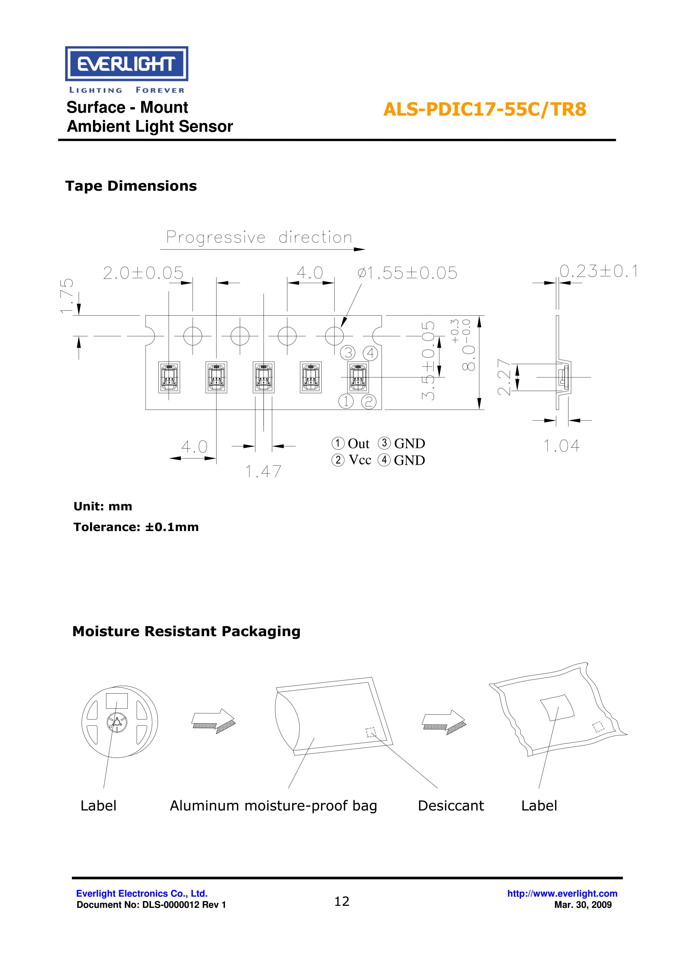 亿光贴片0805环境光传感器ALS-PDIC17-55C/TR8规格书（数据表PDF）
