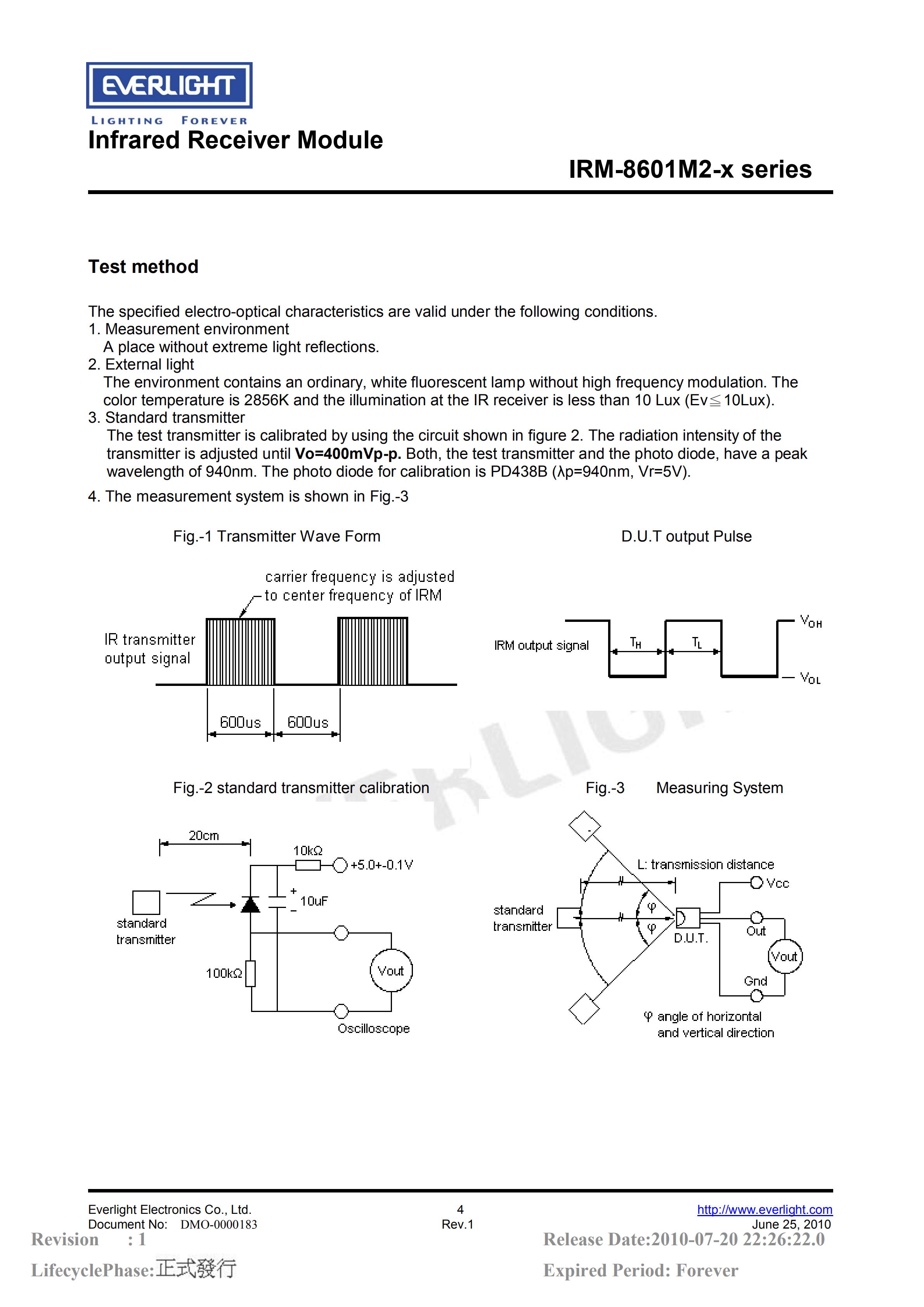 亿光直插红外接收头IRM-8601M2 38kHz规格书PDF（数据表）