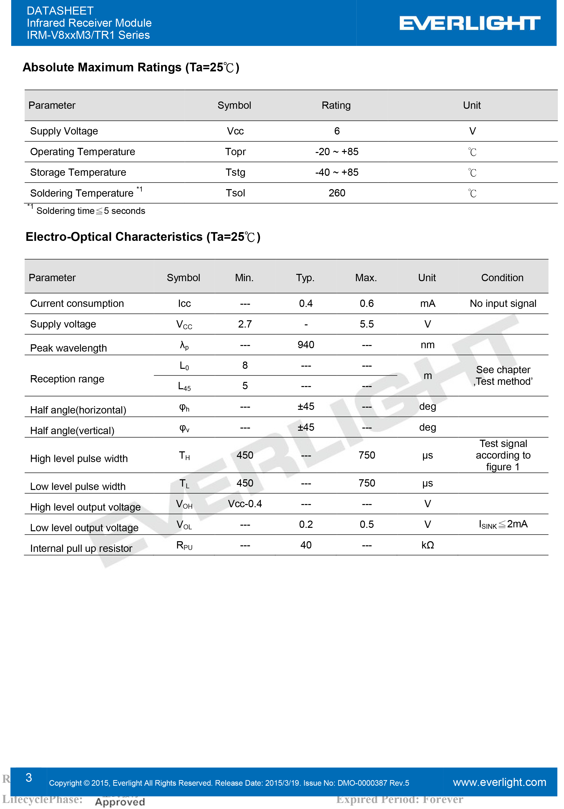 亿光贴片红外接收头IRM-V856M3/TR1规格书PDF（数据表）