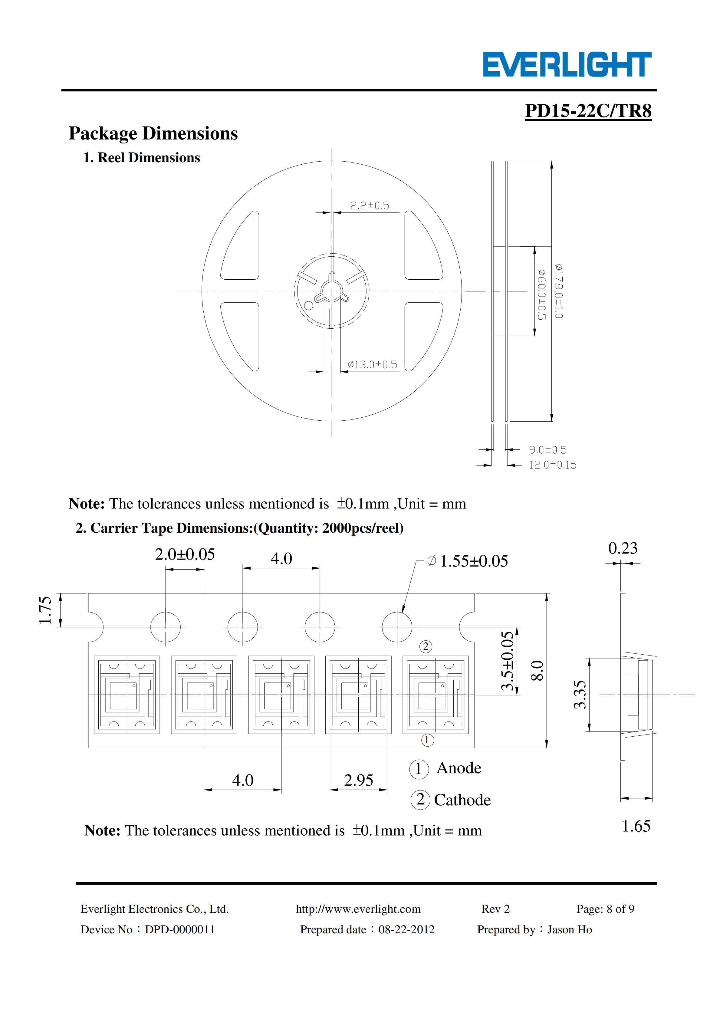 亿光贴片1206光电二极管红外接收管PD15-22C/TR8规格书PDF（数据表）