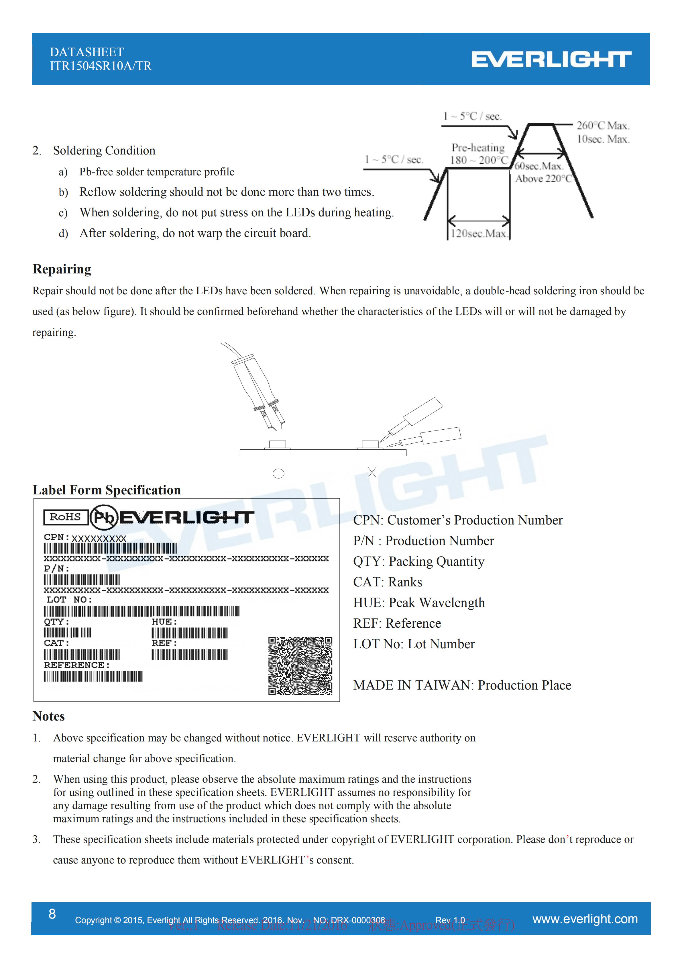 亿光ITR1504SR10A/TR贴片反射式光电开关参数及规格书(PDF 数据表)