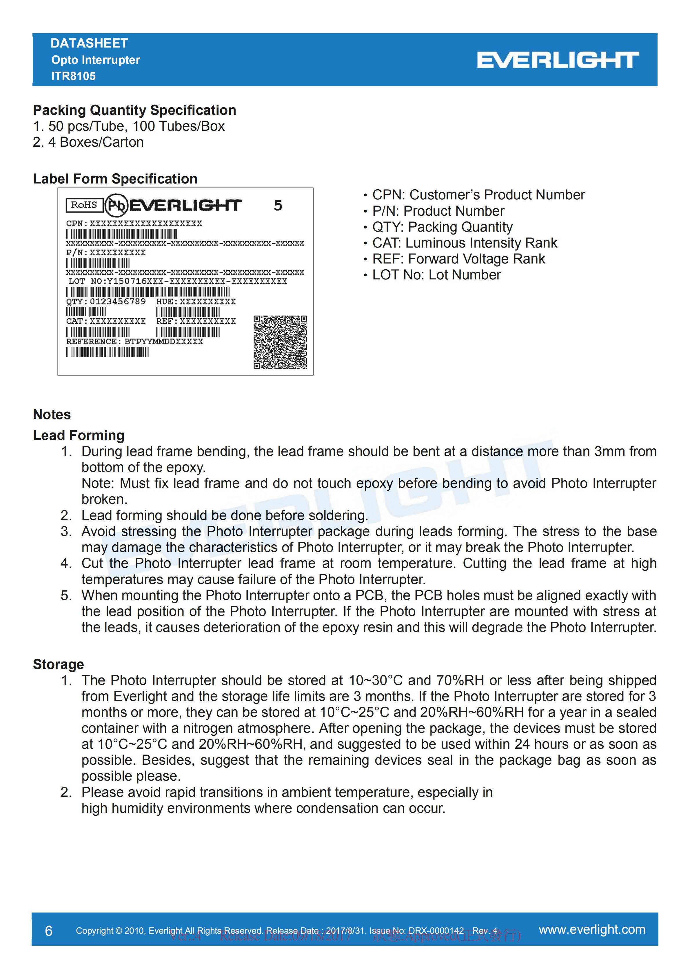 亿光槽型开关ITR8105对射式光电开关参数及规格书(PDF 数据表)