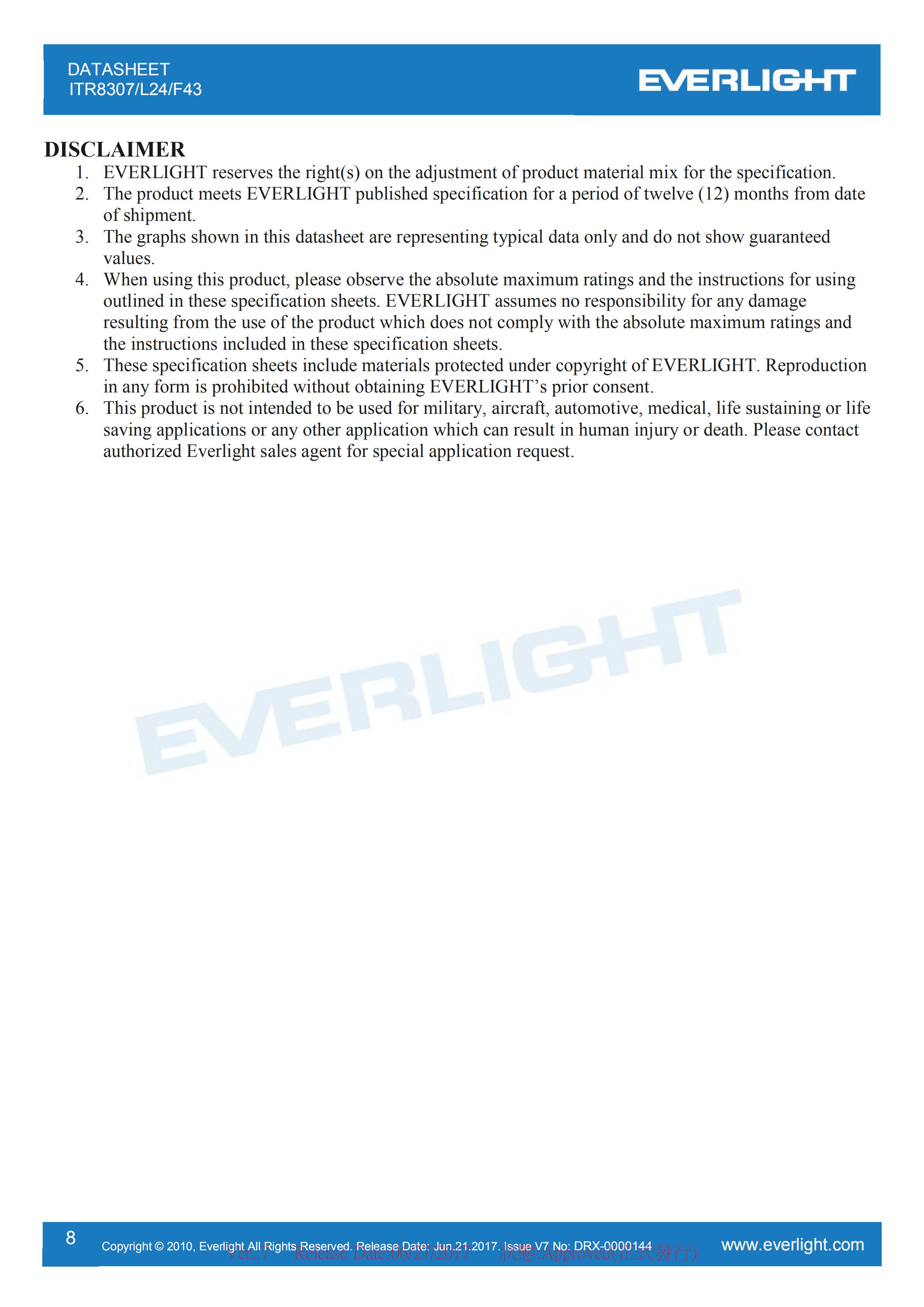 亿光直插反射式光电开关ITR8307/L24/F43参数及规格书(PDF 数据表)