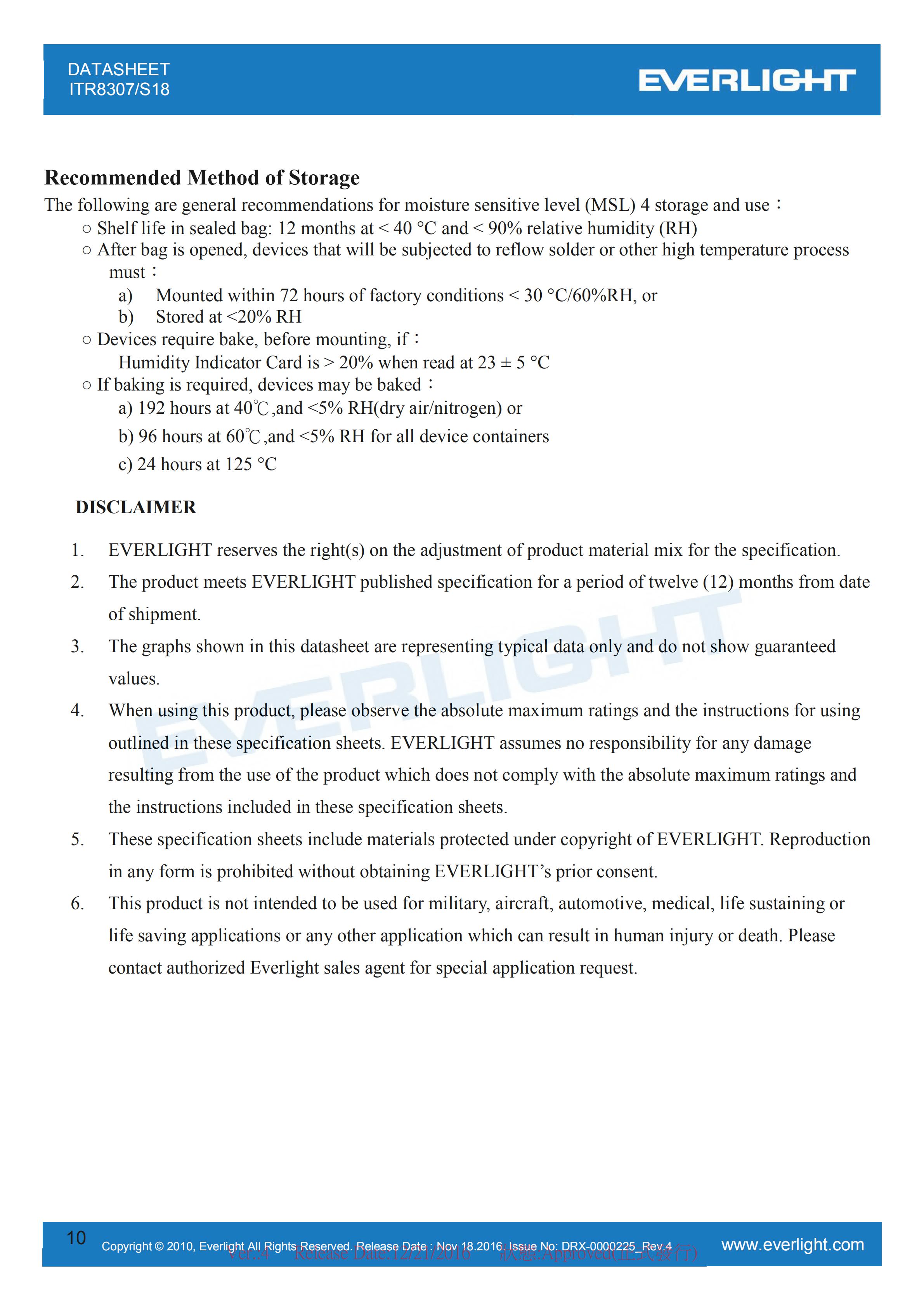 亿光直插反射式光电开关ITR8307/S18传感器参数及规格书(PDF 数据表)