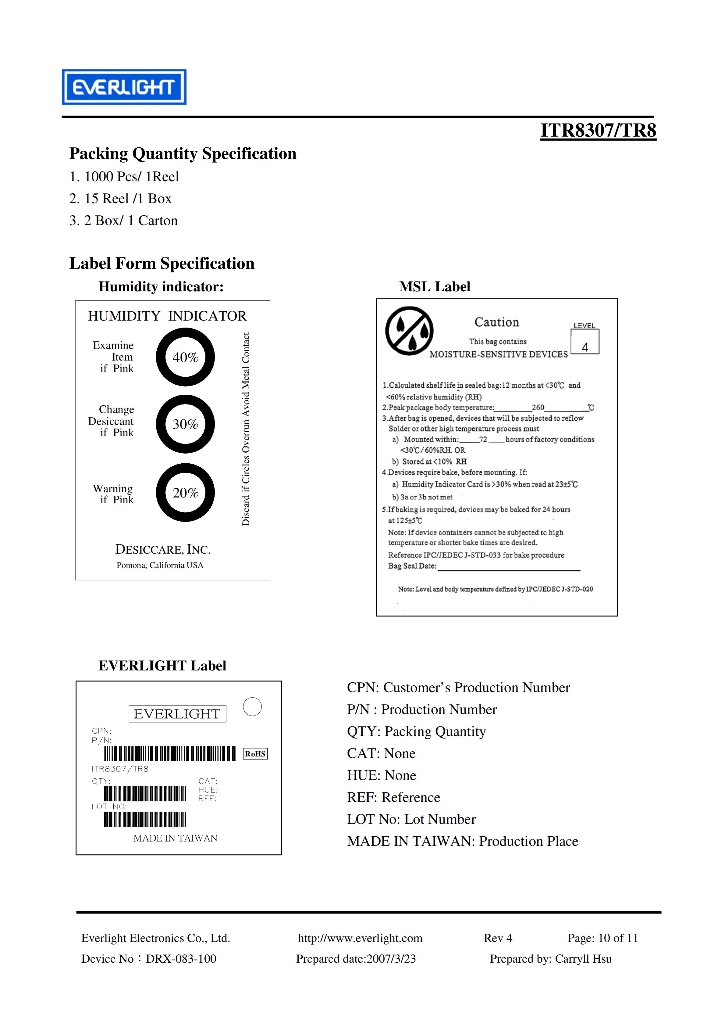 亿光反射式光电开关ITR8307/TR8开关传感器参数及规格书(PDF 数据表)