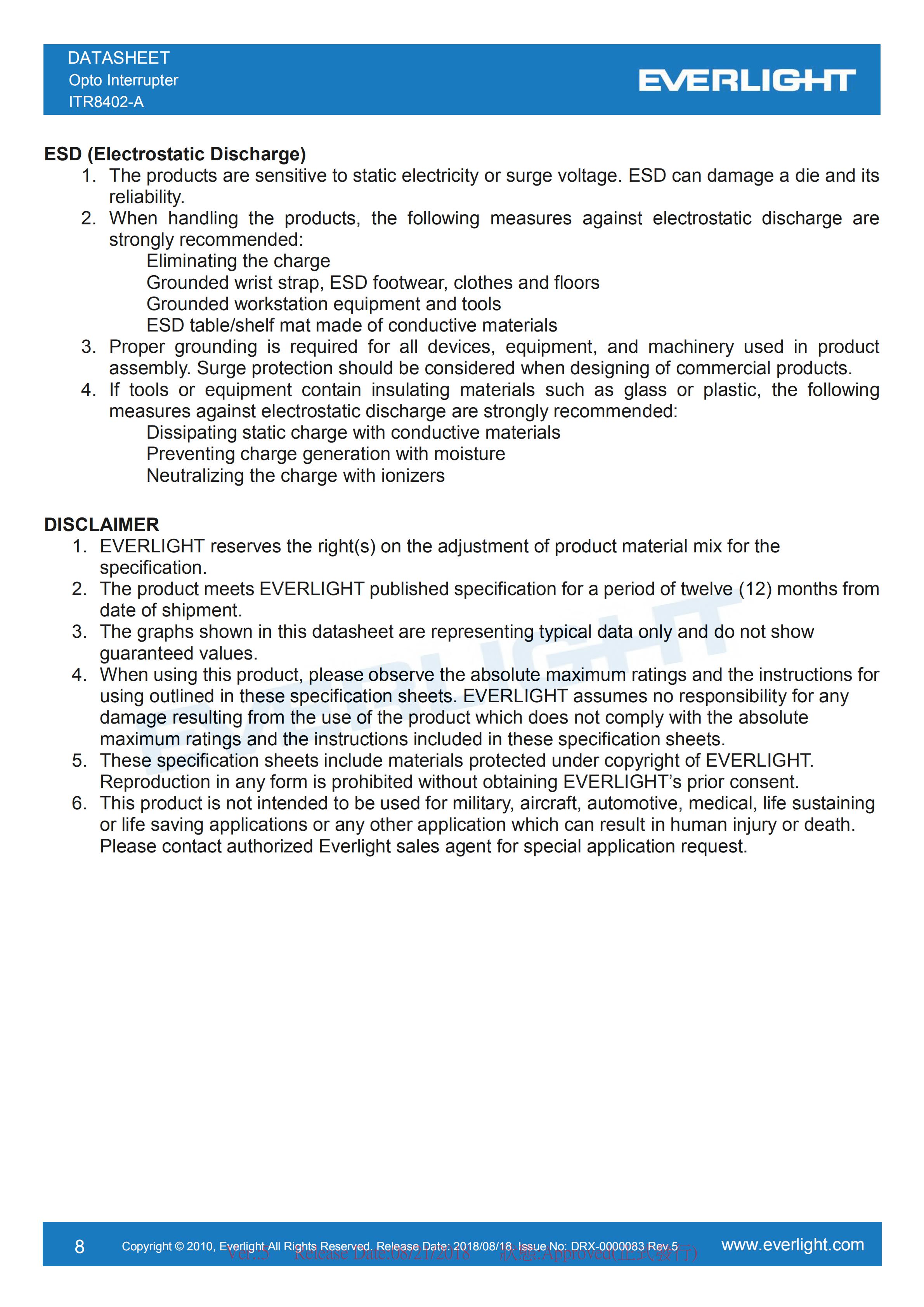 亿光对射式光电开关ITR8402-A开关传感器参数及规格书(PDF 数据表)