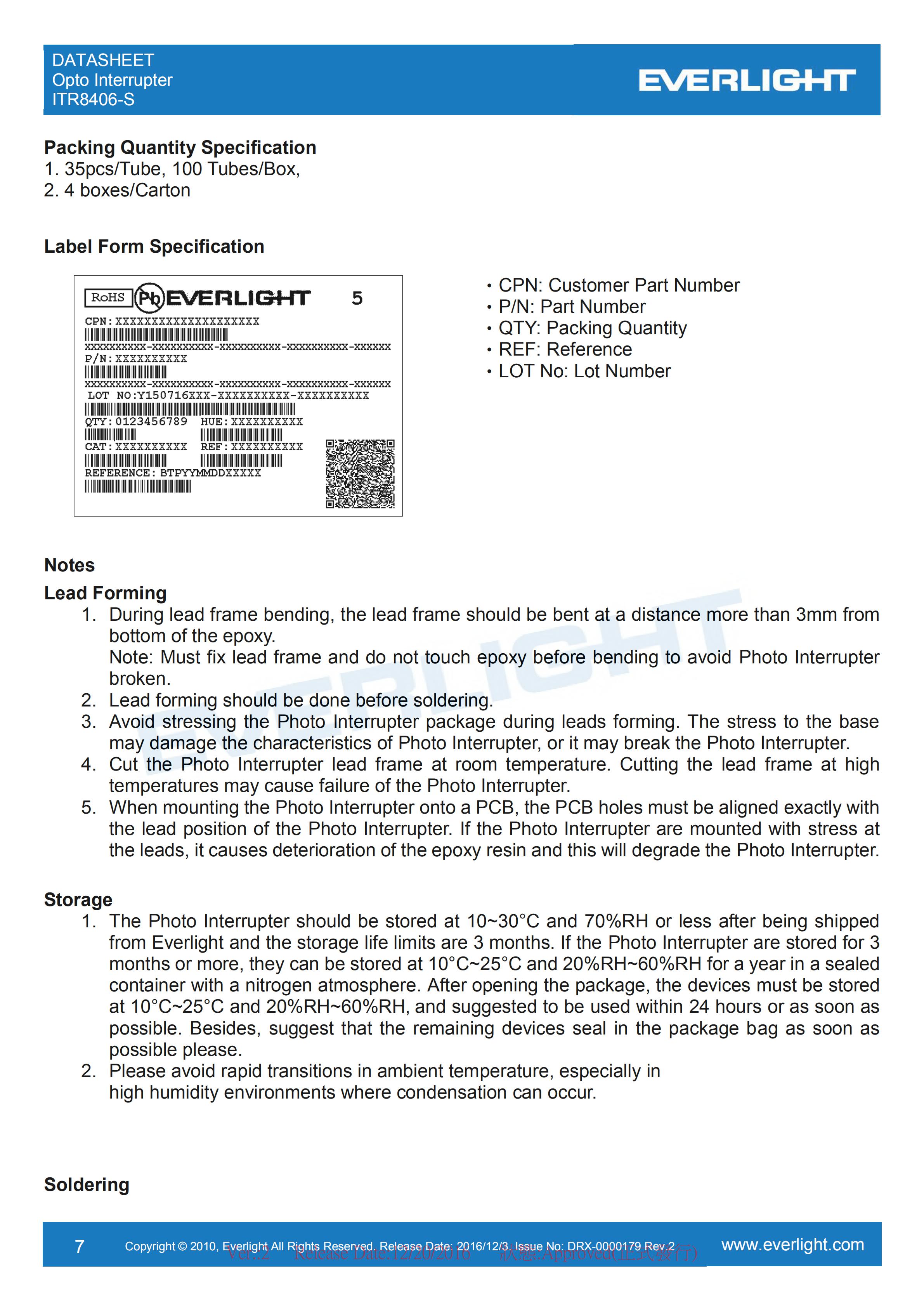 亿光对射式光电开关ITR8406-S开关传感器参数及规格书(PDF 数据表)