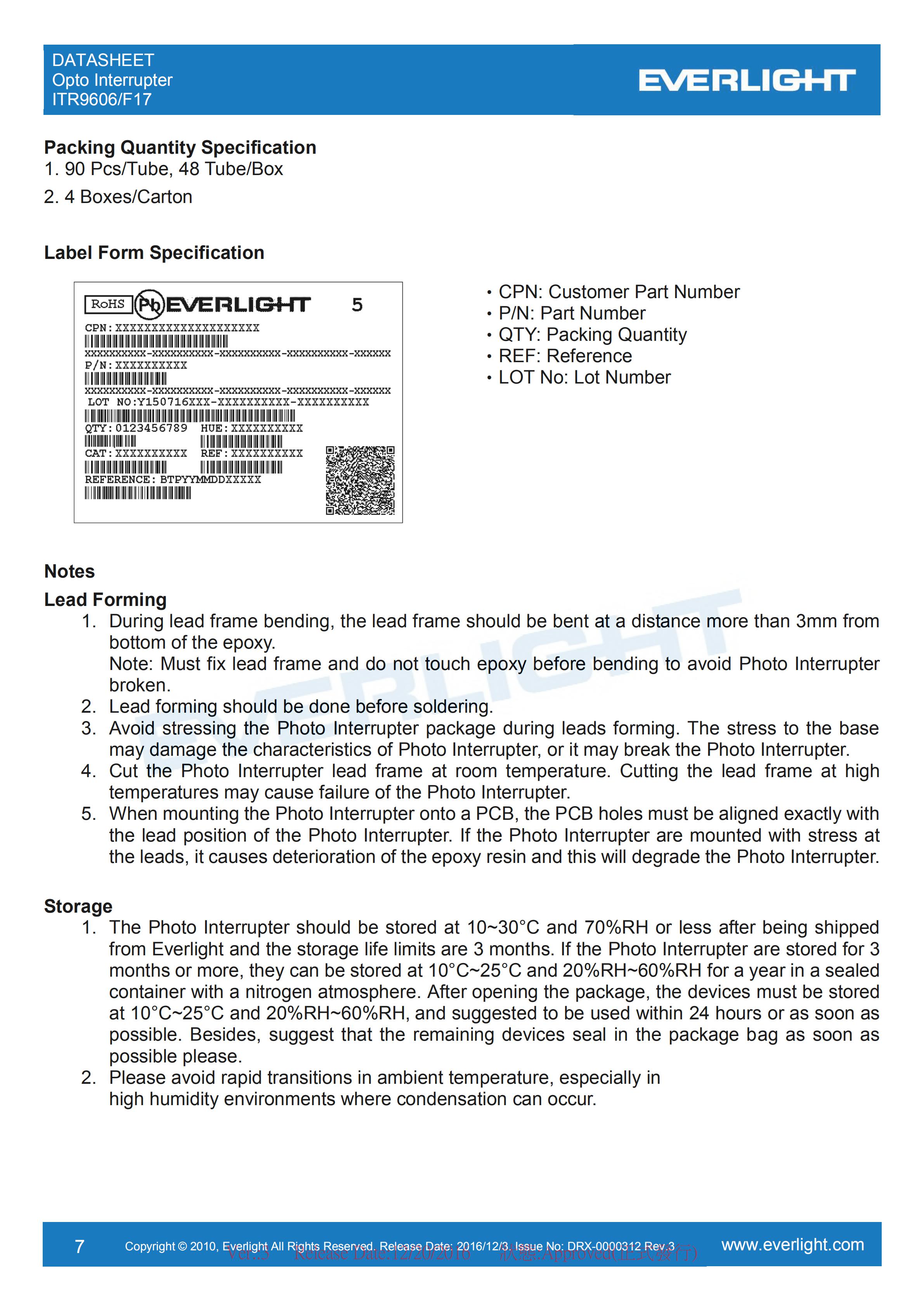 亿光对射式光电开关ITR9606-F17参数及规格书(PDF 数据表)