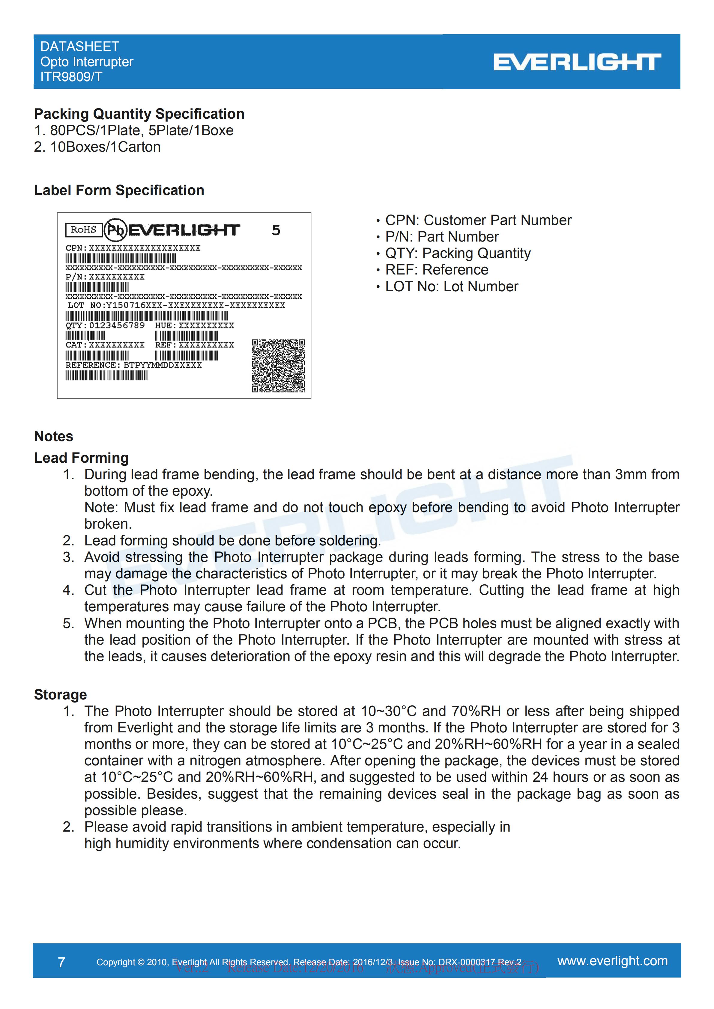 亿光对射式光电开关ITR9809-T开关传感器参数及规格书(PDF 数据表)