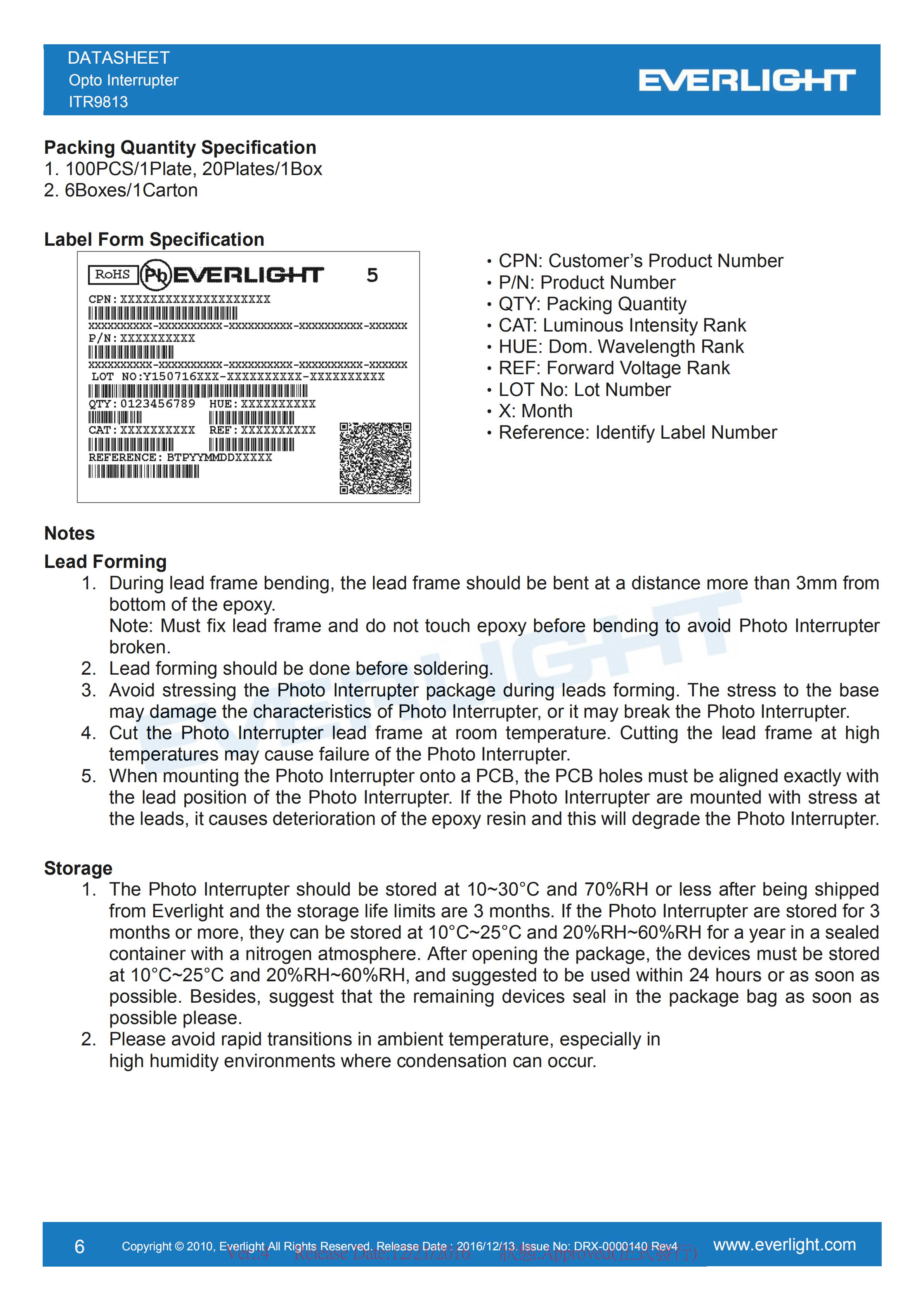 亿光对射式光电开关ITR9813开关传感器参数及规格书(PDF 数据表)