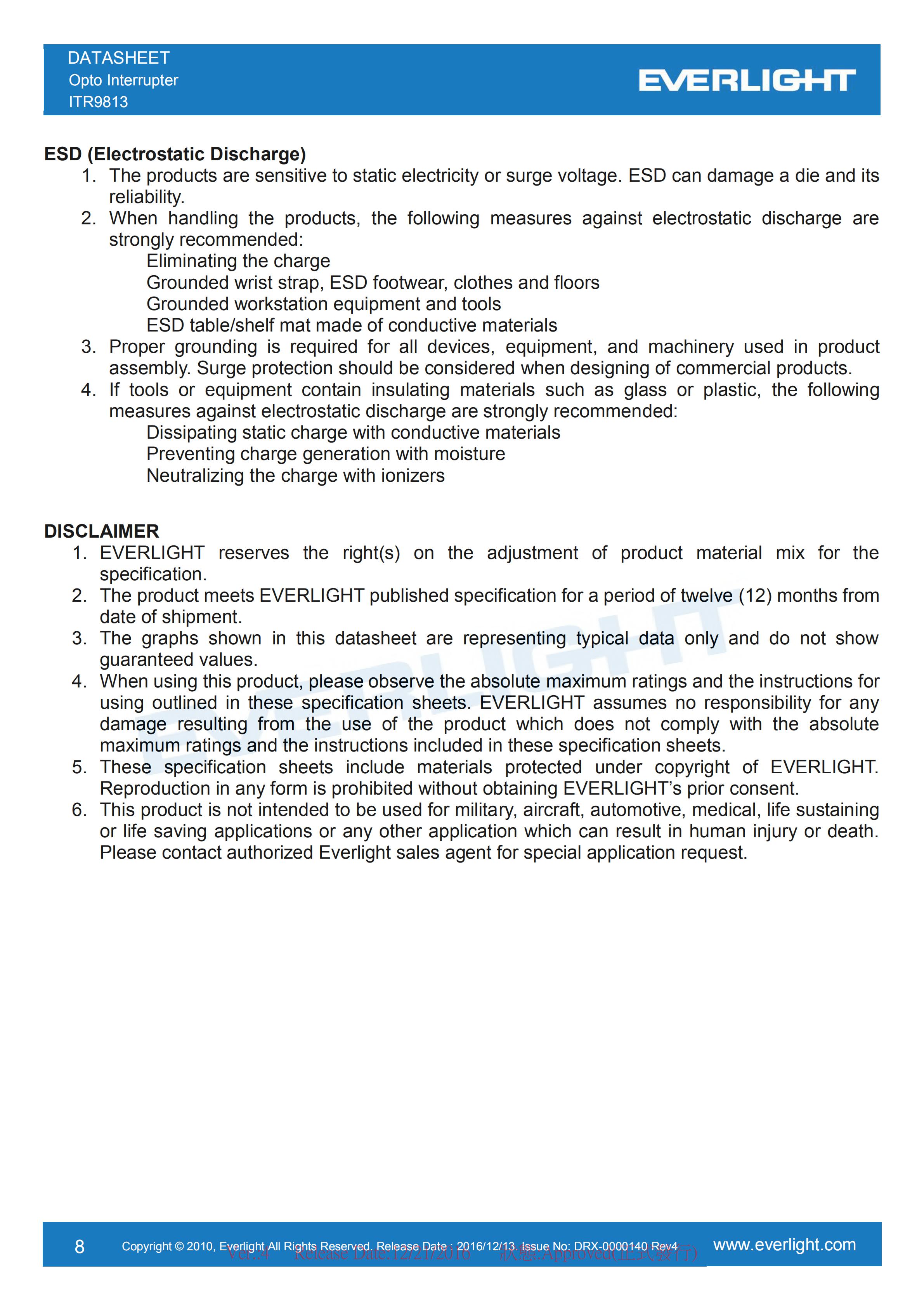 亿光对射式光电开关ITR9813开关传感器参数及规格书(PDF 数据表)