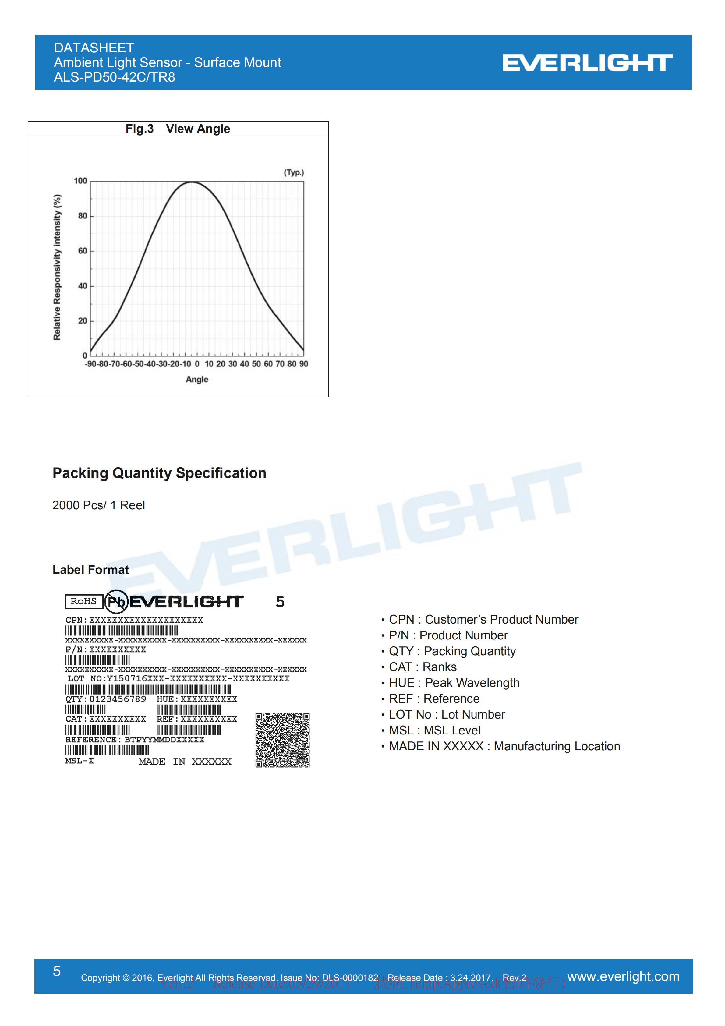 亿光环境光传感器ALS-PD50-42C/TR8穿戴应用规格书（数据表PDF）