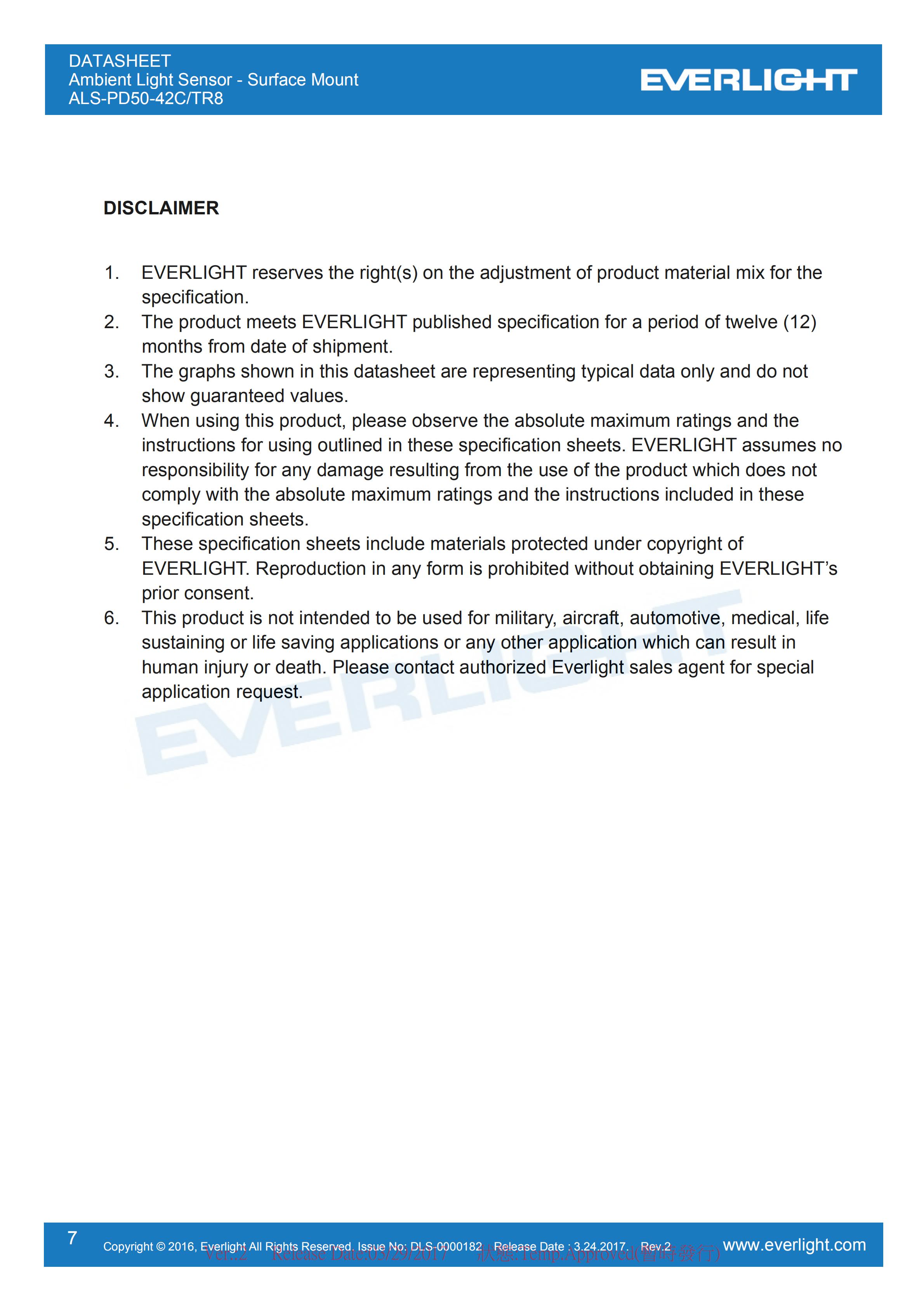 亿光环境光传感器ALS-PD50-42C/TR8穿戴应用规格书（数据表PDF）