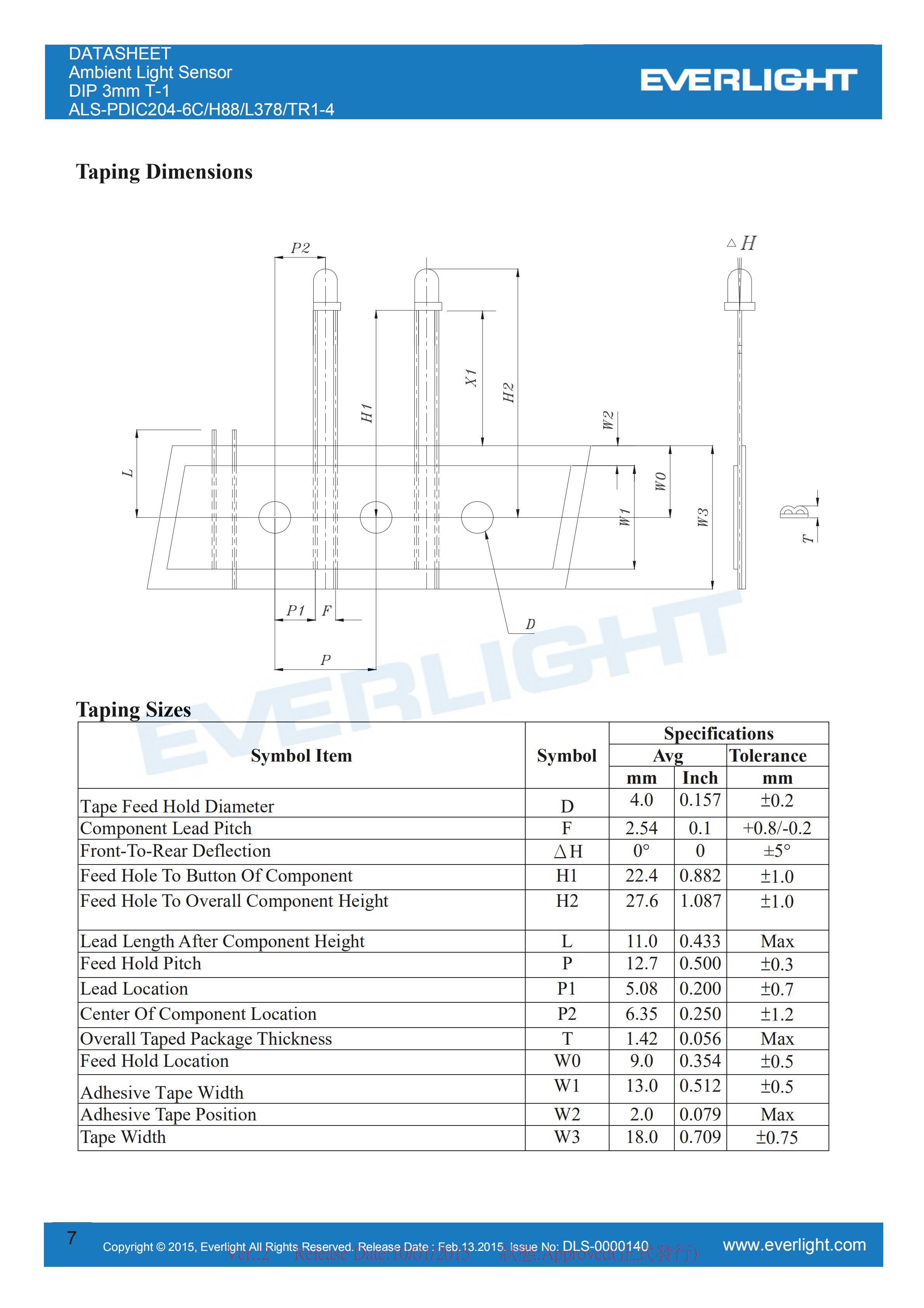 亿光环境光传感器插件ALS-PDIC204-6C/H88/L378/TR1-4规格书（数据表PDF）