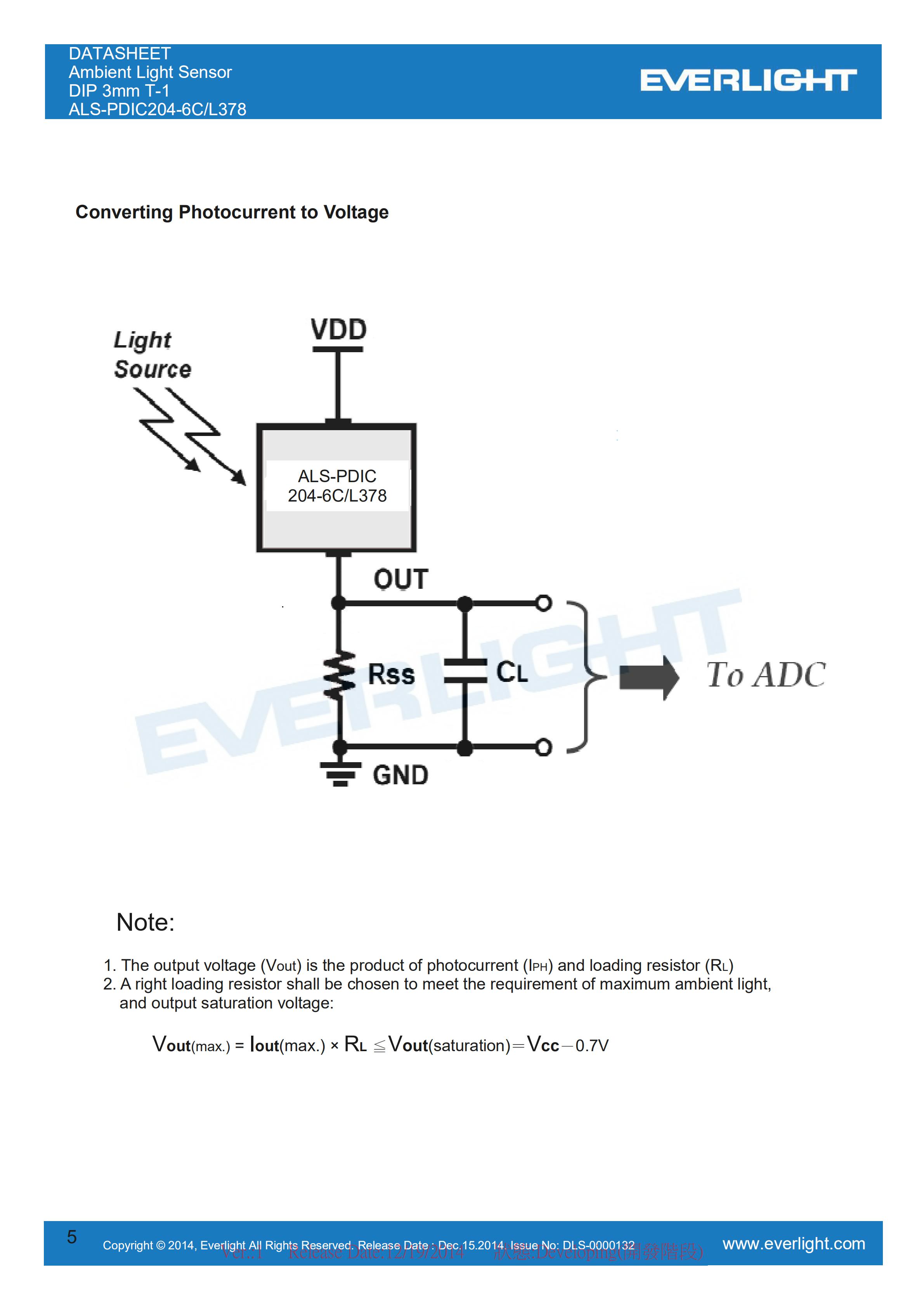 亿光直插式环境光传感器ALS-PDIC204-6C/L378光感应器规格书（数据表PDF）