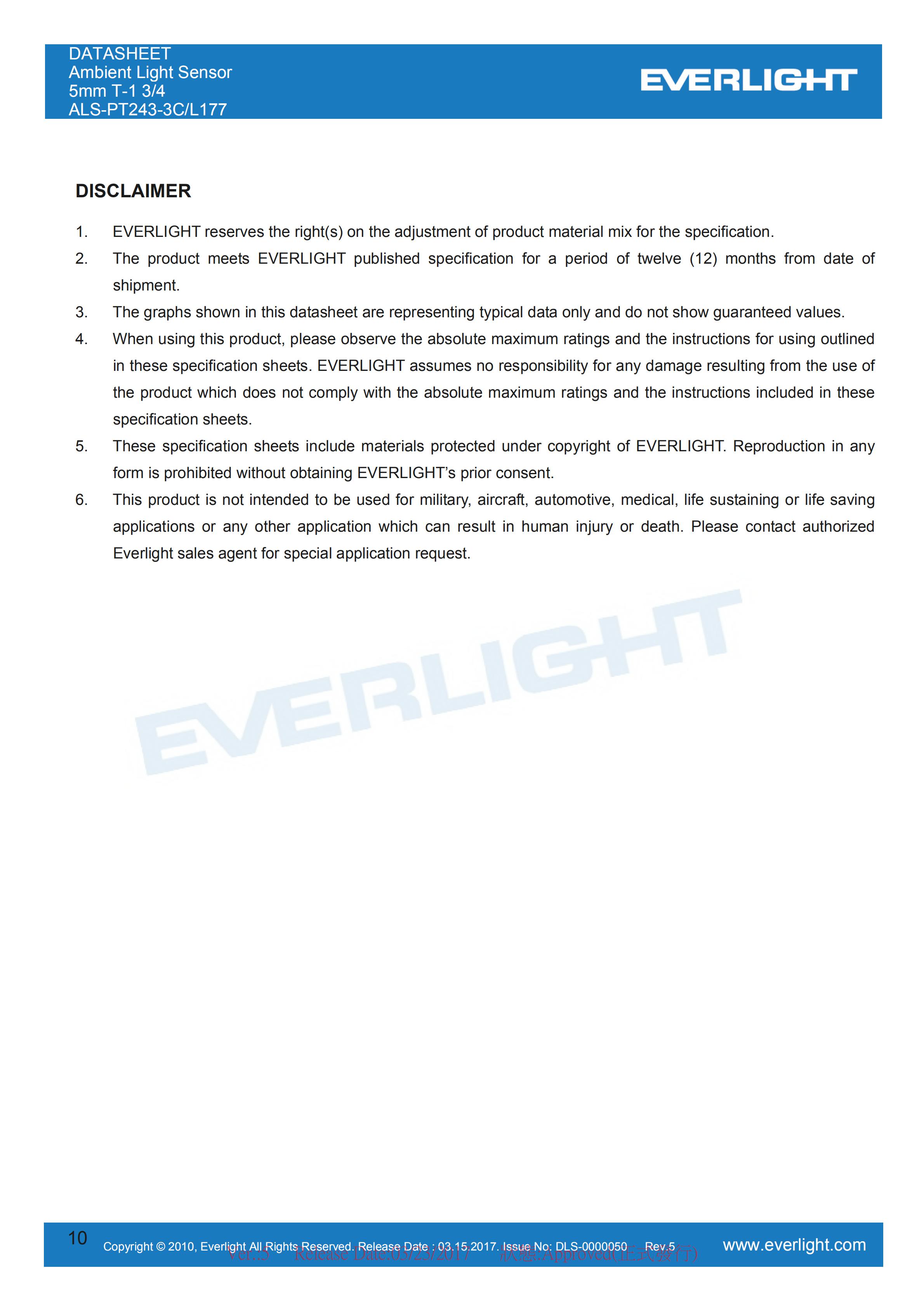 亿光直插环境光传感器ALS-PT243-3C/L177规格书（数据表PDF）