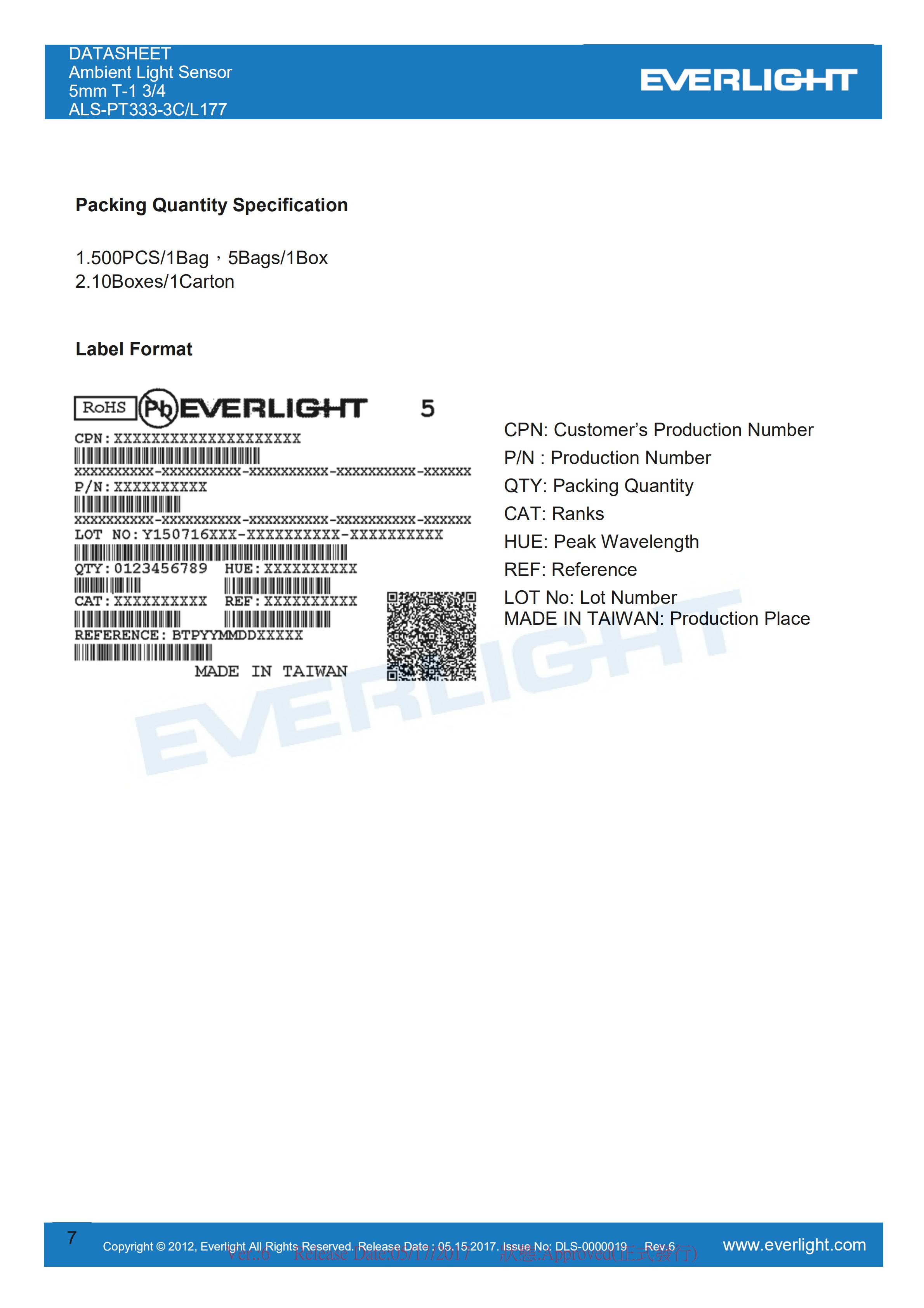 亿光环境光传感器ALS-PT333-3C光学传感器规格书（数据表PDF）